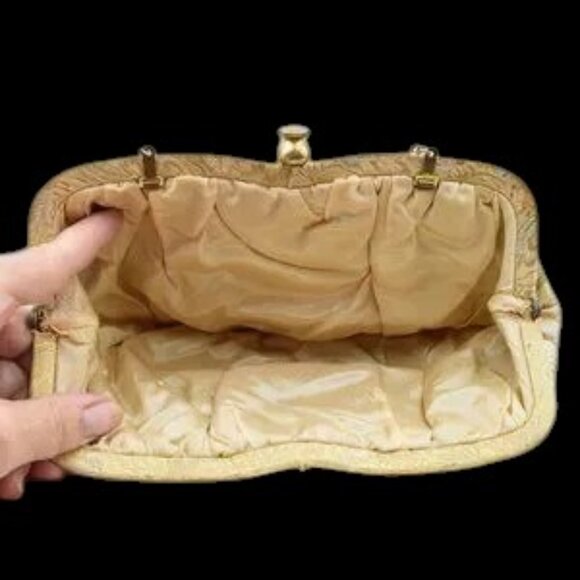 MCM Vintage Brocade Clutch Evening Bag Gold Pink Blue  Purse - Picture 6 of 8